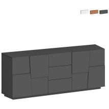 Madia credenza soggiorno moderna 3 cassetti 2 ante 220x44x86cm Margaux Colore: Antracite