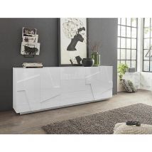 Zenzero Shop - Madia moderna con 4 ante e 3 cassetti in finitura bianco lucido