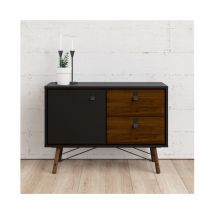 Abitare - Madia soggiorno nero opaco e noce con due ante e due cassetti 101 x 40 cm - Longarone