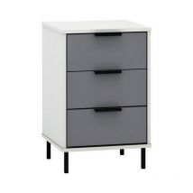 Seconique - Madrid 3 Drawer Bedside - L38 x W40 x H62 cm - Grey/White Gloss