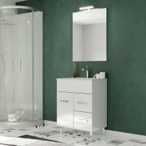 Saniverre - madrid Meuble salle de bain sur pieds simple vasque Blanc l. 60 cm + miroir