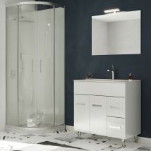 Saniverre - madrid Meuble salle de bain sur pieds simple vasque Blanc l. 80 cm + miroir
