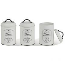 Maestro MR-1771-3CS Paris - Set de 3 contenitori de conservazione de metallo per zucchero e caffè, tè, 3 x 11,3 x 18,5 cm, colore bianco e nero.