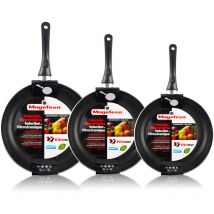 Magefesa - vitral Lot de 3 poêles 20-24-28 cm induction aluminium estampé antiadhésif sans pfoa Noir