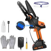 Ranipobo - MAGIcFOX Tronçonneuse electrique Sans fil Rechargeable 6 pouces , 2 Batteries et 2 chaines pour couper des Branches et du Bois