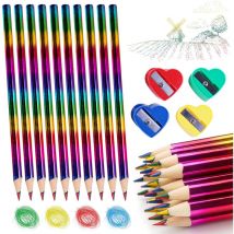 Ynkkvre - Crayon arc-en-ciel, 42 crayons arc-en-ciel pour enfants avec taille-crayon 4 pièces, crayon de couleurs arc-en-ciel 4 en 1, crayon