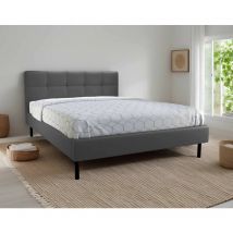 Magritte - lit - 160x200 - sommier inclus - en simili cuir - gris anthracite