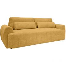Bestmobilier - Mahina - 3-sitzer einzelsofa - schlaffunktion und bettkasten - aus bouclé-stoff - gelb