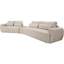 Bestmobilier - Mahina - links - 5-sitzer mit sofaende - schlaffunktion und bettkasten - aus bouclé-stoff - taupe