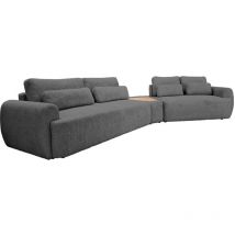 Bestmobilier - Mahina - rechts - 5-sitzer mit sofaende - schlaffunktion und bettkasten - aus bouclé-stoff - dunkelgrau