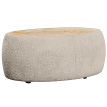 Mahina - table basse ovale - en tissu bouclette et plateau en bois - 114 cm
