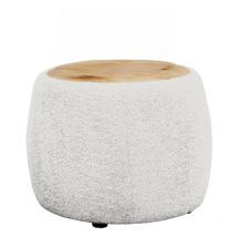 Bestmobilier - Mahina - table basse ronde - en tissu bouclette et plateau en bois - 55 cm