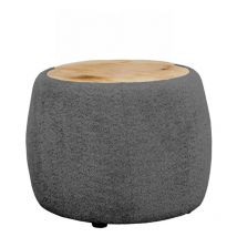 Bestmobilier - Mahina - table basse ronde - en tissu bouclette et plateau en bois - 55 cm