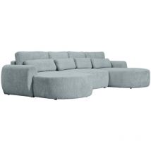 Bestmobilier - Mahina - wohnlandschaft u-form 7-sitzer - schlaffunktion und bettkasten - aus bouclé-stoff - blau