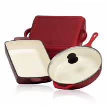 Mahlzeit - 3-teiliges Gusseisen Set ø 29,5 cm, 3,8 Liter, 10,8 Liter Dark Cherry Kochset, Topfset