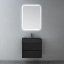 Mai & Mai Badezimmermöbel Waschbeckenunterschrank mit Softclose Schubladen inkl. Mineralguss Waschbecken LED-Badspiegel 60cm in Matt Schwarz