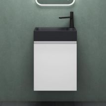 Mai & Mai Badmöbelset Badezimmermöbel bestehend aus Mineralguss Waschbecken in Anthrazit Matt und Waschbeckenunterschrank in Weiß matt, BTH: