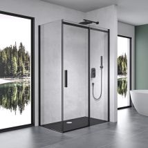 Mai & Mai Duschkabine Duschabtrennung Schwarz 8mm Sicherheitsglas mit NANO 75x110cm Eck-Dusche mit Schiebetür Ravenna18