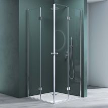Mai & Mai Duschkabine Komplett Duschtasse Falttür 180° Klarglas 80x75x190cm ESG Klappbar & Faltbar Duschtür Lotus-Effekt NANO Eckeinstieg R26
