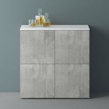 Möbel Kommode Aufbewahrungsschrank mit 4 Türen in Weiß matt + Beton Sideboard Schrank Mehrzweckschrank bth: 100x36,4x98 cm Schrank04 - Mai&mai