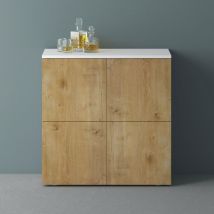 Möbel Kommode Aufbewahrungsschrank Mit 4 Türen In Weiß Matt + Kerneiche Sideboard Schrank Mehrzweckschrank Bth: 76x36,4x74 Cm Schrank04 - Mai&mai