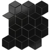 Mosaïque en céramique sur maille pour salle de bain ou cuisine 30.5cm x 26.5cm - Black Geometric Cubes