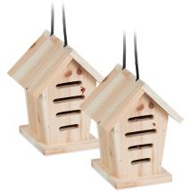 Hôtel à insectes en lot de 2, en bois non traité, pour coccinelles, à suspendre dans le jardin, nature - Relaxdays