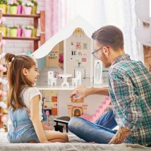 Maisonchic - Maison de Poupée Semi-ouverte en Bois pour Enfants à Monter Soi-même Pièces et Meubles Simulés 2 Grandes Lucarnes pour Les 3 Ans et Plus