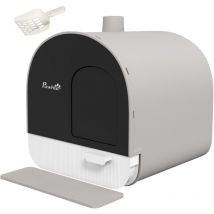 Maison de toilette bac à litière pour chat avec porte battante, pelle et filtre inclus dim. 43L x 44l x 47H cm pp gris
