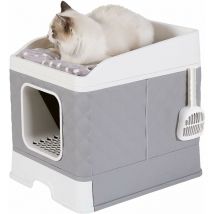 Maison de Toilette Chat Bac à Litière Chat Fermé 2 en 1 avec Pelle à Litière Espace de Couchage Amovible 50 x 38 x 37 cm