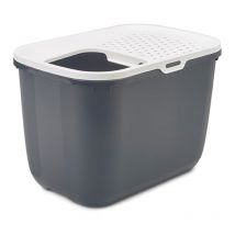 Savic hop Anthracite avec couvercle blanc – Bac à litière pour chat – 58,5x39x39,5 cm – 1 pièce