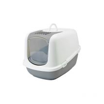 Savic Nestor Jumbo Blanc-Gris – bac à litière pour chat avec couvercle – 66,5x48,5x46,5 cm – 1 pièce