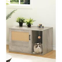 Maison de Toilette pour Chat avec Porte en Rotin Greige