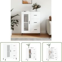 Jinlefu - The Living Store Buffet Blanc brillant 69,5x34x90 cm Bois d'ingénierie - Buffet - Meuble De Rangement - Commode - Mobilier - Cuisine