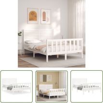 The Living Store Cadre de lit sans matelas blanc bois de pin massif - Lit Bois - Cadre Lit - Lit Double - Lit Blanc - Lit Design