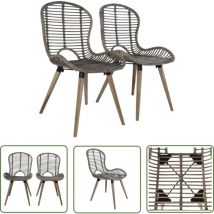 The Living Store Chaises à manger lot de 2 marron rotin naturel - Chaise De Salle À Manger - Chaise Design - Chaise Rotin - Chaise Vintage - Meubles