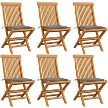 Chaises de jardin avec coussins gris 6 pcs Bois de teck massif