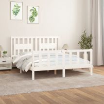 Furniture Limited - Giroletto con Testiera Bianco Legno Massello