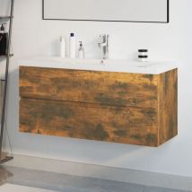 Furniture Limited - Meuble lavabo avec bassin intégré Chêne fumé