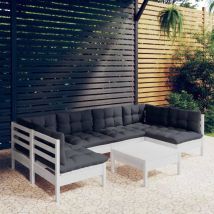 Prolenta Premium - Furniture Limited - Salon de jardin 7 pcs avec coussins blanc