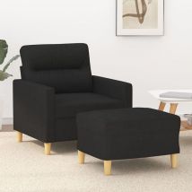Furniture Limited - Sillón con taburete tela negro 60 cm