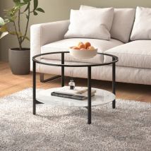 Furniture Limited - Tavolino da Salotto Nero e Marmo Bianco 70cm
