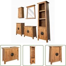 The Living Store 5-tlg. Badmöbel-Set Massivholz Kiefer - Duschkabine - Badezimmerschränke - Badezimmermöbel - Massivholzmöbel - Vintage Bad