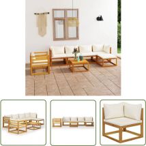 The Living Store 7-tlg. Garten-Lounge-Set mit Auflagen Creme Massivholz Akazie - Gartengeräte - Loungeset - Gartenmöbel - Outdoor Möbel