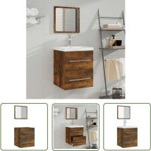 The Living Store Badschrank mit Spiegel Räuchereiche 41x38,5x48 cm - Badeschrank - Wandmontage - Badezimmermöbel - Spiegelschrank - Rauchfarbe