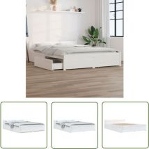 The Living Store Bett mit Schubladen Weiß 140x200 cm - Holzbett - Doppelbett - Weißes Bett - Bettgestell - Boxspringbetten