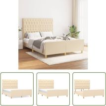 The Living Store Bettgestell ohne Matratze Creme 140x200 cm Stoff - Bettes Gestell - Doppelbett - Lattenrost - Kopfteil - Cremefarbenes Bett