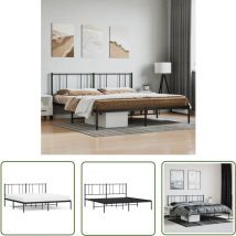The Living Store Bettgestell mit Kopfteil Metall Schwarz 200x200 cm - Bettstellengestell - Doppelbett - Metallbett - Schwarzes Bett