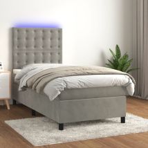 Boxspringbett mit Matratze & led Hellgrau 90x190 cm Samt vidaXL