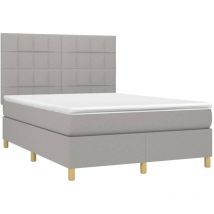 Boxspringbett mit Matratze & led Hellgrau 140x190 cm Stoff vidaXL